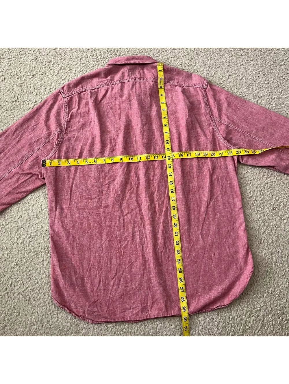 J. Crew Mens Workwear Chambray Button Up Long Sleeve Shirt Red Size Large